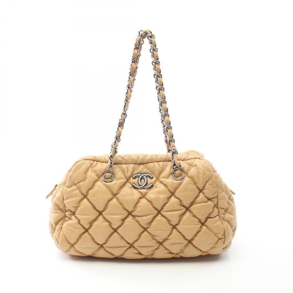 Chanel Bubble Quilt Shoulder Bag Lambskin Beige